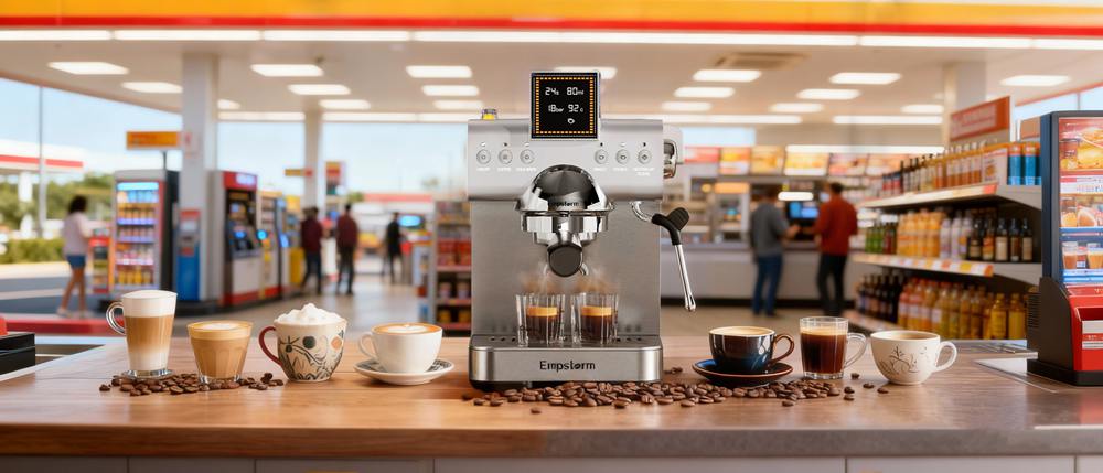 gas station coffee machine on a petrol station counter