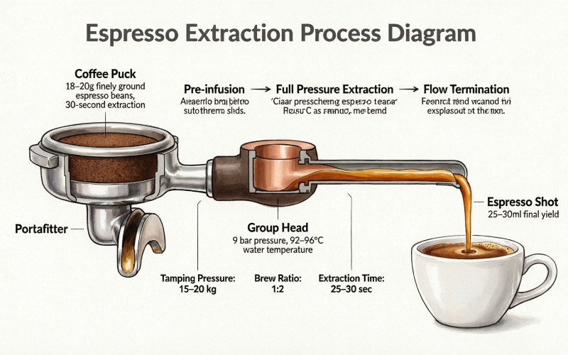 Diagram showing espresso extraction process
