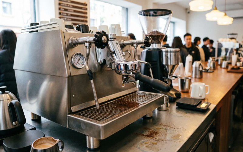 Professional espresso machine in cafe environment