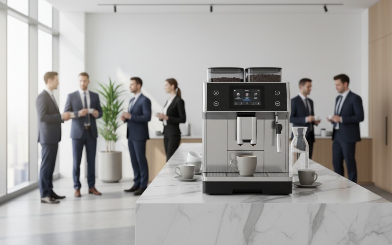 Super-automatic bean-to-cup coffee machine designed for modern office and corporate breakrooms